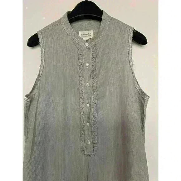 NILI LOTAN Striped Ruffle Front Sleeveless Dress White Gray Size Small - Picture 2 of 4